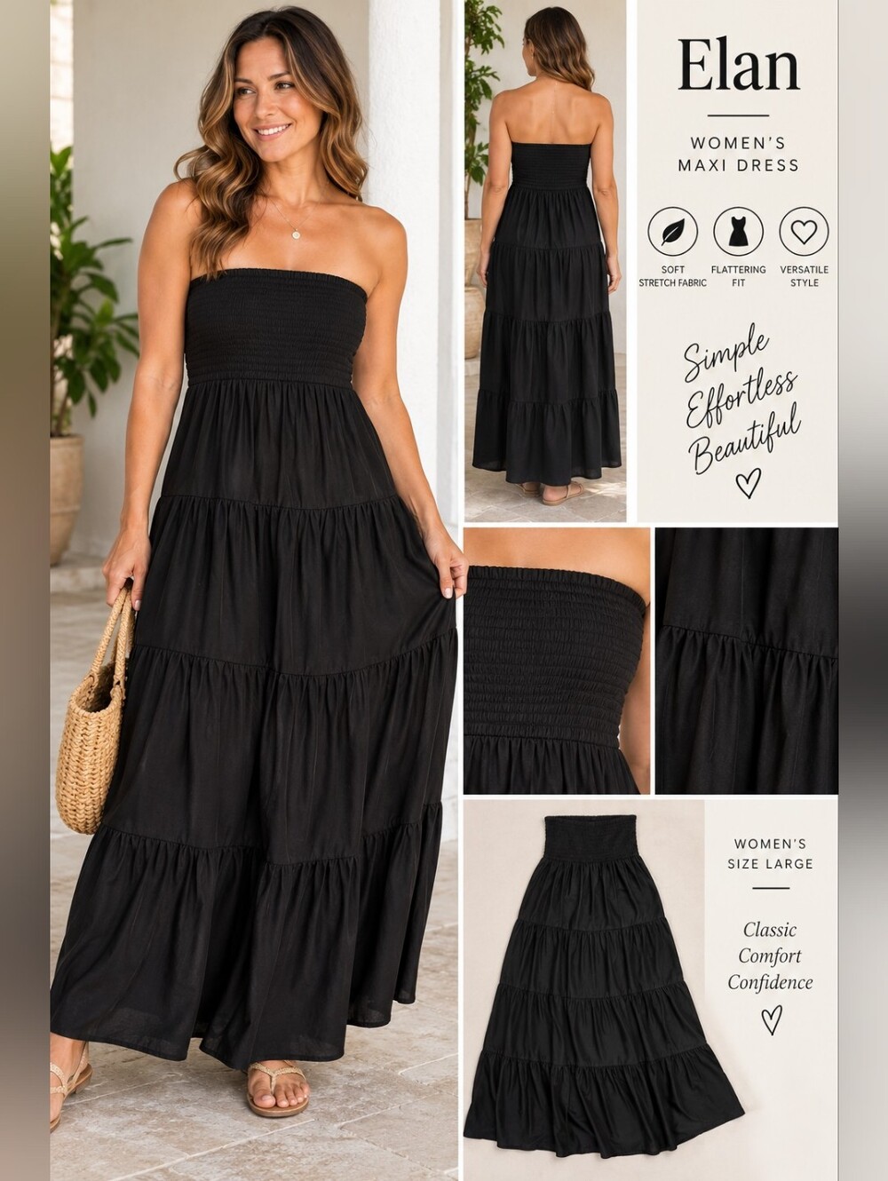 Elan Women's large black maxi stretch dress #30